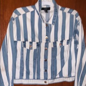 Forever 21 Blue and White Striped Jean Jacket